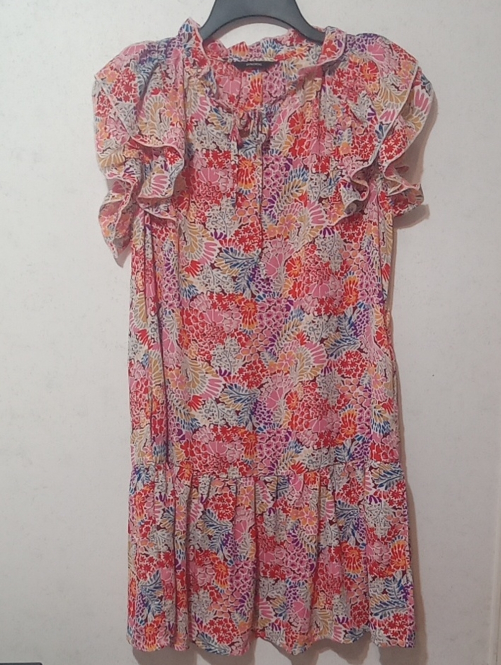 Floral Ruffle-Sleeve Casual Dress in Pink
